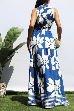 DD8412, PRINTED BUTTON DOWN SHIRT MAXI DRESS