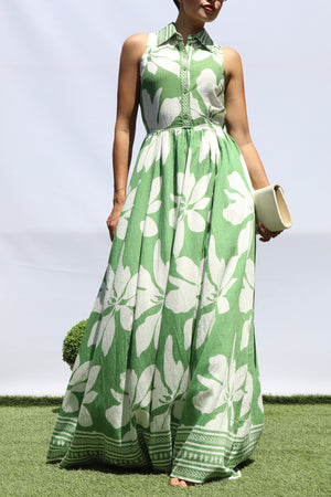 DD8412, PRINTED BUTTON DOWN SHIRT MAXI DRESS