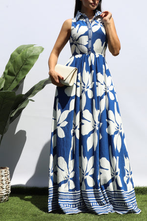 DD8412, PRINTED BUTTON DOWN SHIRT MAXI DRESS