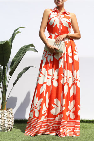 DD8412, PRINTED BUTTON DOWN SHIRT MAXI DRESS