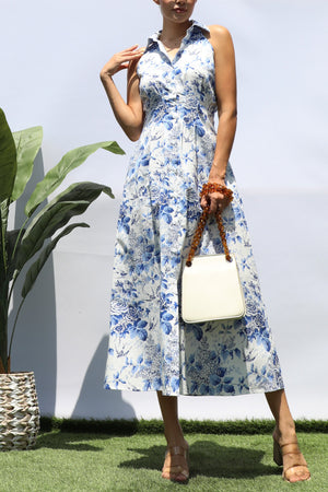 DD8371, FLORAL BUTTON DOWN MIDI DRESS