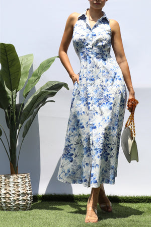 DD8371, FLORAL BUTTON DOWN MIDI DRESS