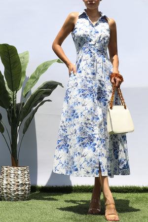 DD8371, FLORAL BUTTON DOWN MIDI DRESS
