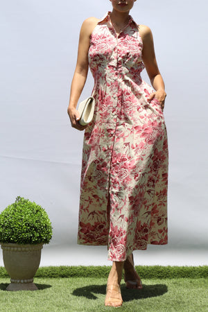 DD8371, FLORAL BUTTON DOWN MIDI DRESS