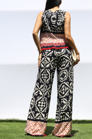 DD8396, PRINTED RIBBON TIE TOP AND PANTS SET