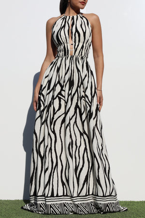 DD8241, BORDER PRINTED DEEP V MAXI DRESS