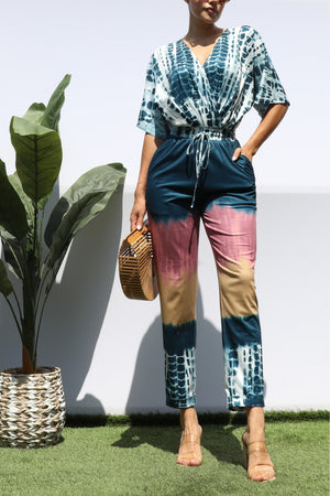 DD8441, MULTI PRINT V NECK KNIT JUMPSUIT