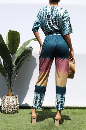 DD8441, MULTI PRINT V NECK KNIT JUMPSUIT