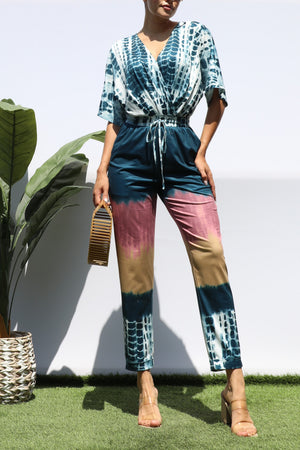DD8441, MULTI PRINT V NECK KNIT JUMPSUIT