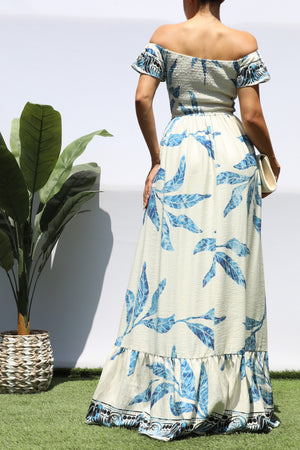 DD8347, PRINTED SMOCKED MAXI DRESS
