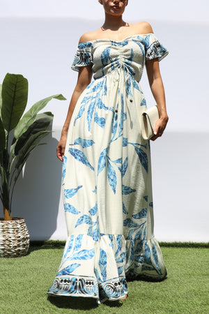 DD8347, PRINTED SMOCKED MAXI DRESS