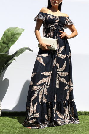 DD8347, PRINTED SMOCKED MAXI DRESS