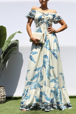 DD8347, PRINTED SMOCKED MAXI DRESS