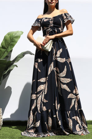 DD8347, PRINTED SMOCKED MAXI DRESS