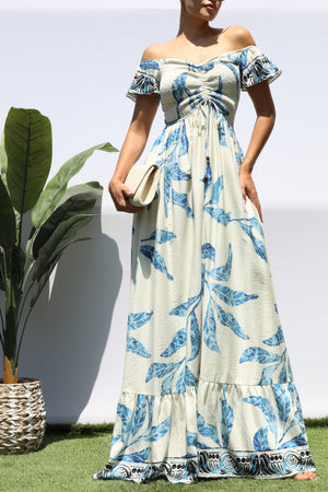 DD8347, PRINTED SMOCKED MAXI DRESS