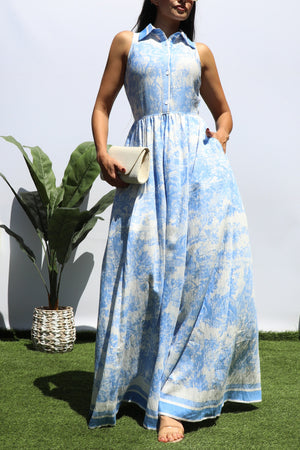 DD8442, PRINTED BUTTON DOWN MAXI DRESS