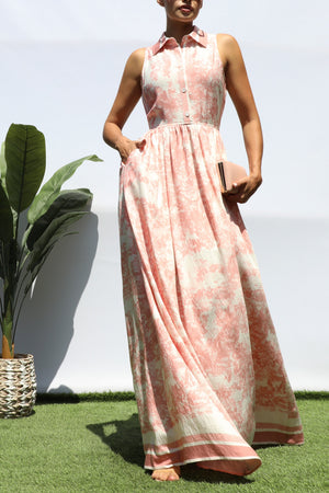 DD8442, PRINTED BUTTON DOWN MAXI DRESS