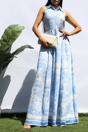 DD8442, PRINTED BUTTON DOWN MAXI DRESS