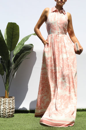 DD8442, PRINTED BUTTON DOWN MAXI DRESS