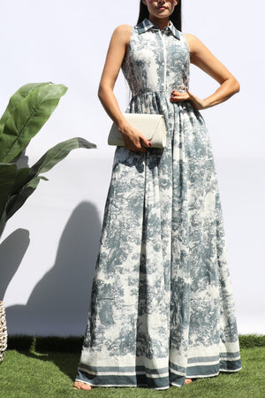 DD8442, PRINTED BUTTON DOWN MAXI DRESS