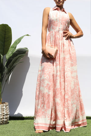 DD8442, PRINTED BUTTON DOWN MAXI DRESS