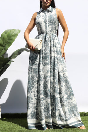 DD8442, PRINTED BUTTON DOWN MAXI DRESS