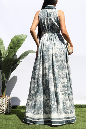 DD8442, PRINTED BUTTON DOWN MAXI DRESS