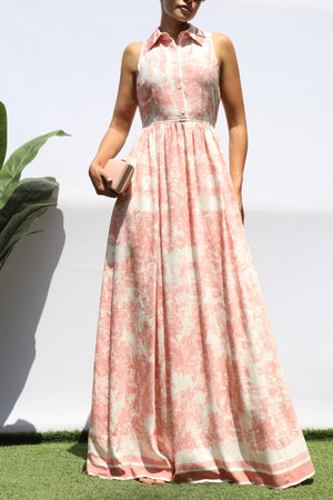 DD8442, PRINTED BUTTON DOWN MAXI DRESS