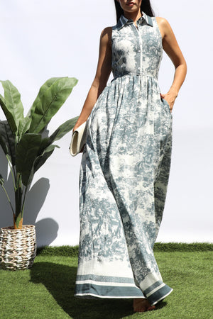 DD8442, PRINTED BUTTON DOWN MAXI DRESS