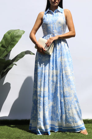 DD8442, PRINTED BUTTON DOWN MAXI DRESS