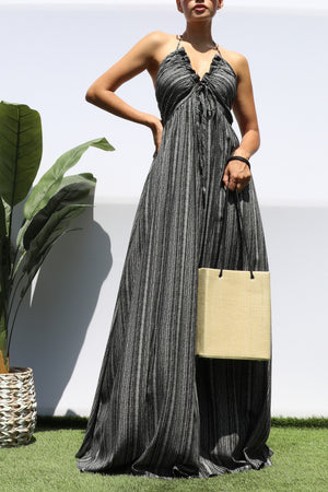 DD8452, PRINTED V NECK MAXI DRESS