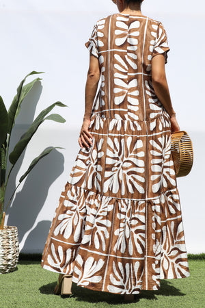DD8451, PRINTED LOOSE FIT TIERED MAXI DRESS