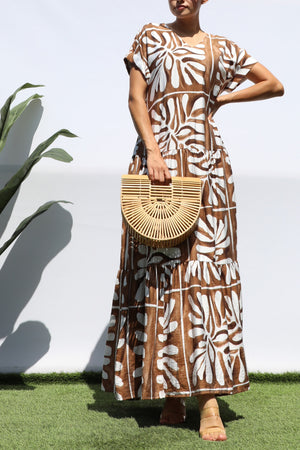 DD8451, PRINTED LOOSE FIT TIERED MAXI DRESS