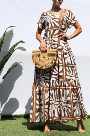 DD8451, PRINTED LOOSE FIT TIERED MAXI DRESS
