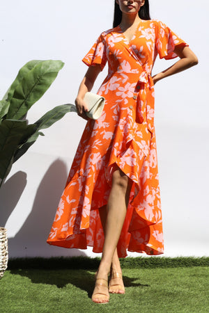 DD8443, PRINTED WRAP MIDI DRESS