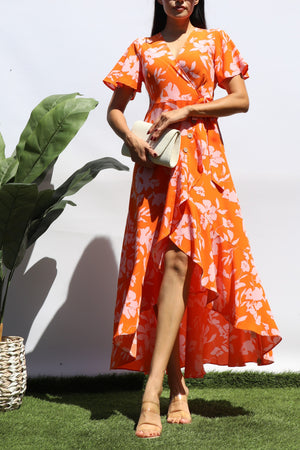 DD8443, PRINTED WRAP MIDI DRESS