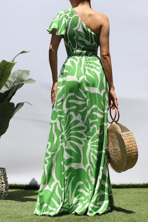 DD8421, SMOCKED TOP ONE SHOULDER MAXI DRESS