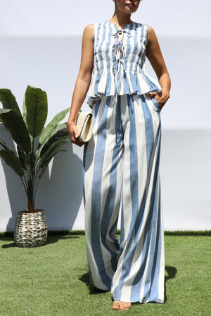 DD8458, STRIPED SMOCKED TOP AND PANTS SET