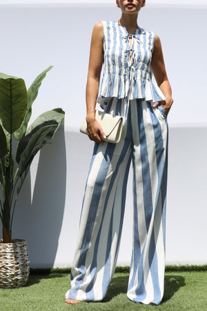 DD8458, STRIPED SMOCKED TOP AND PANTS SET