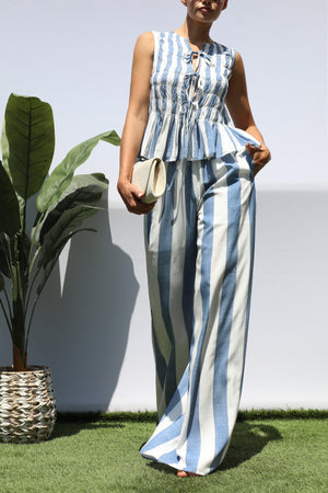 DD8458, STRIPED SMOCKED TOP AND PANTS SET
