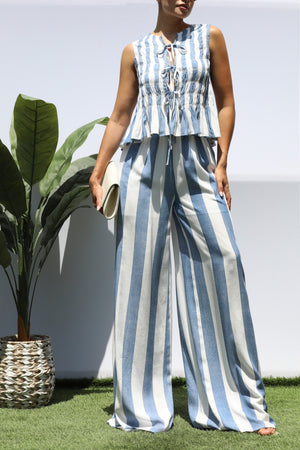 DD8458, STRIPED SMOCKED TOP AND PANTS SET