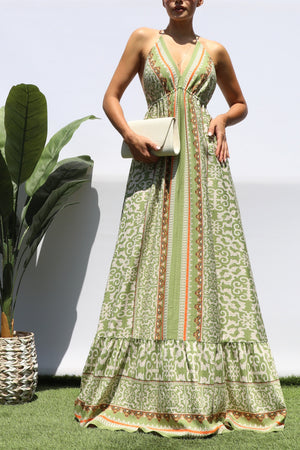 DD8427, PRINTED V NECK MAXI DRESS