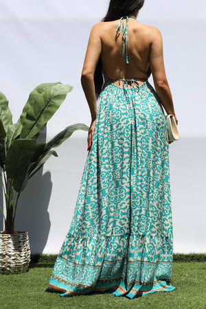 DD8427, PRINTED V NECK MAXI DRESS