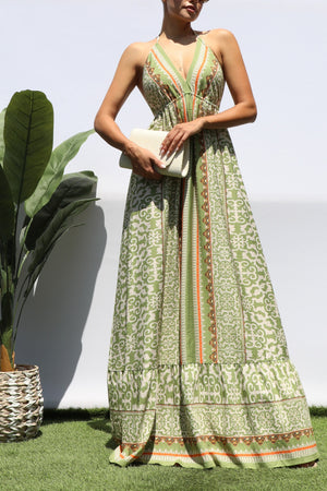 DD8427, PRINTED V NECK MAXI DRESS