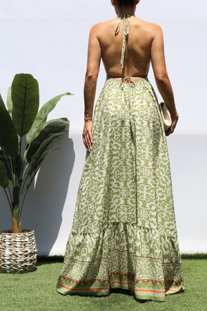 DD8427, PRINTED V NECK MAXI DRESS