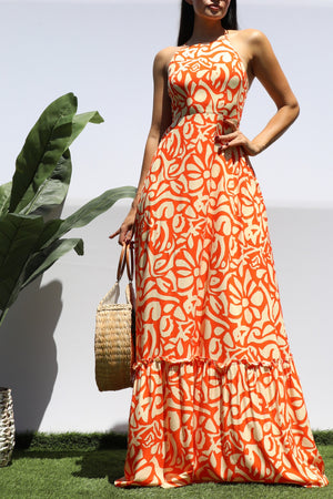 DD8445, PRINTED BK TIE MAXI DRESS