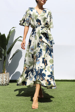 DD8224, PRINTED WRAP MIDI DRESS