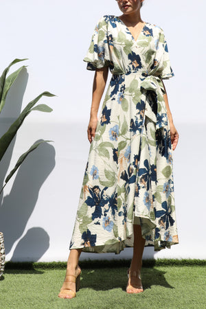 DD8224, PRINTED WRAP MIDI DRESS