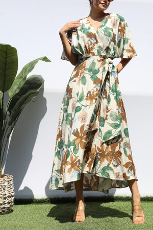 DD8224, PRINTED WRAP MIDI DRESS