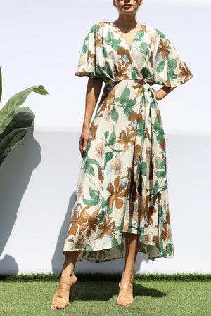 DD8224, PRINTED WRAP MIDI DRESS
